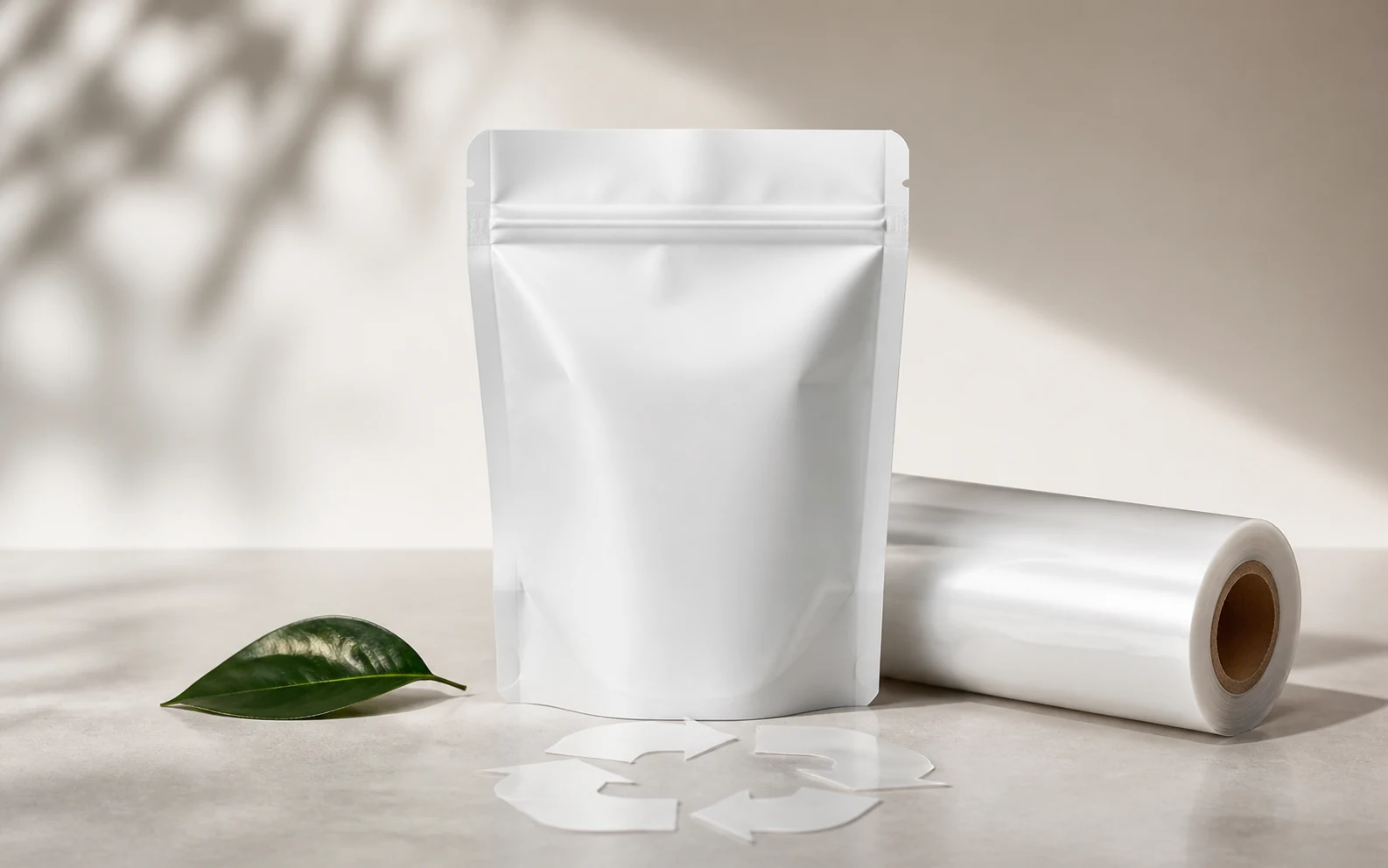 Minimal flexible packs symbolising material efficiency and circular design